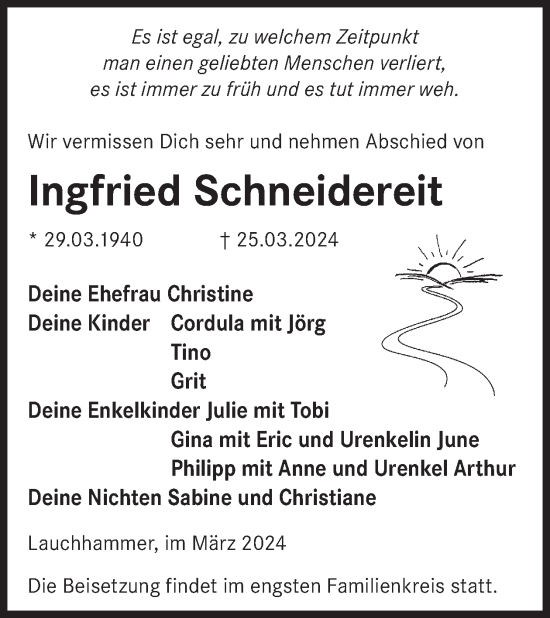 Traueranzeige von Ingfried Schneidereit von WochenKurier