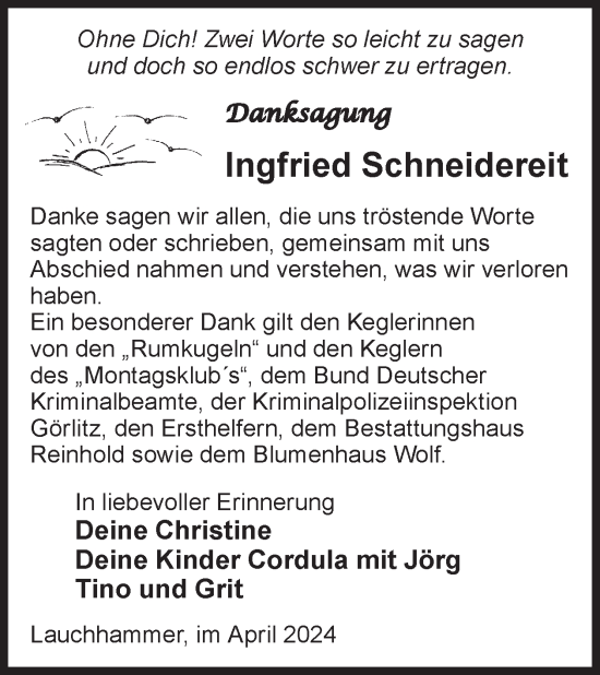 Traueranzeige von Ingfried Schneidereit von WochenKurier