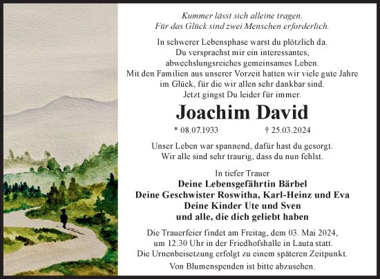 Traueranzeige von Joachim David von WochenKurier