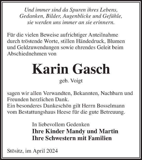 Traueranzeige von Karin Gasch von WochenKurier