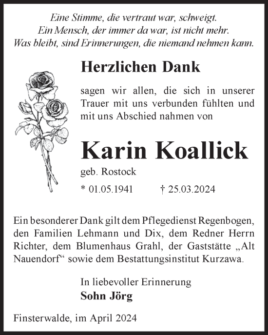 Traueranzeige von Karin Koallick von WochenKurier