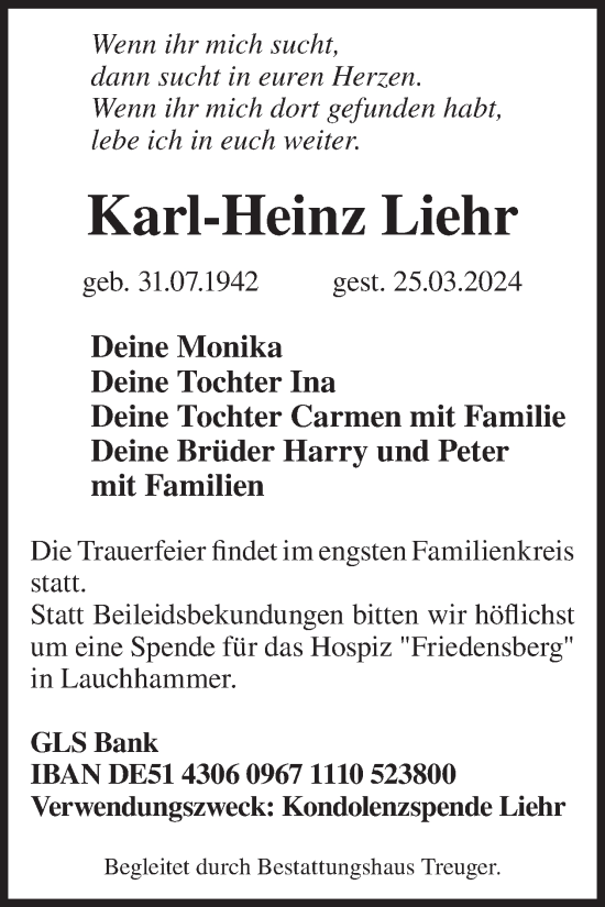 Traueranzeige von Karl-Heinz Liehr von WochenKurier