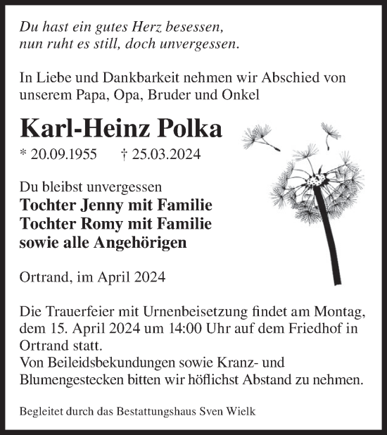 Traueranzeige von Karl-Heinz Polka von WochenKurier