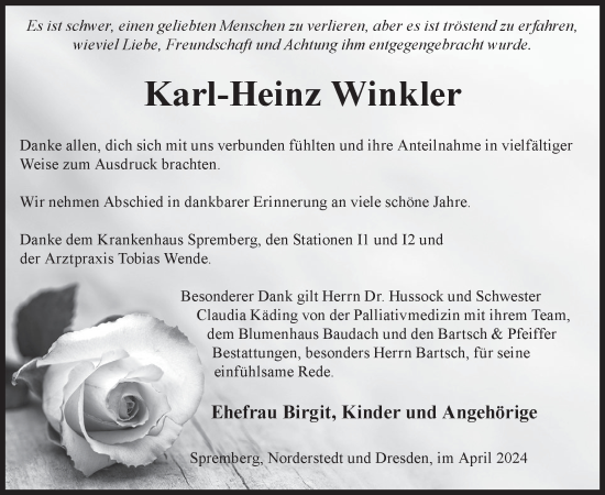 Traueranzeige von Karl-Heinz Winkler von WochenKurier