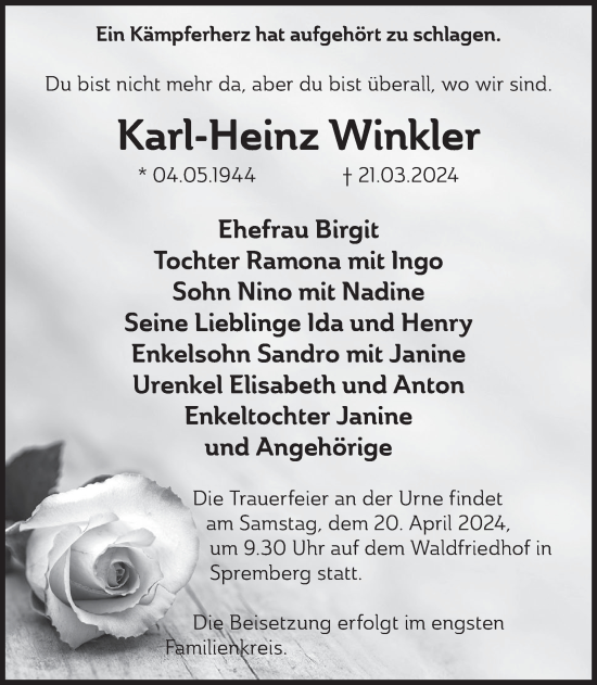 Traueranzeige von Karl-Heinz Winkler von WochenKurier