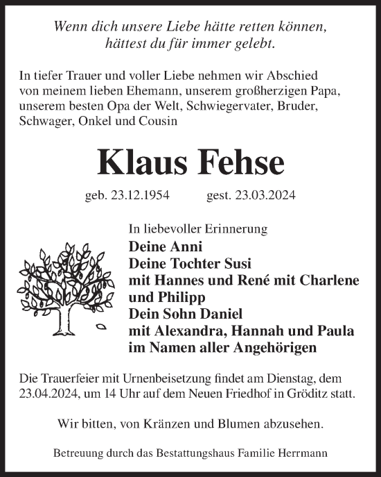 Traueranzeige von Klaus Fehse von WochenKurier