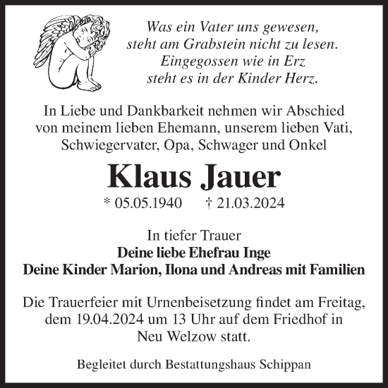 Traueranzeige von Klaus Jauer von WochenKurier