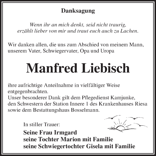 Traueranzeige von Manfred Liebisch von WochenKurier