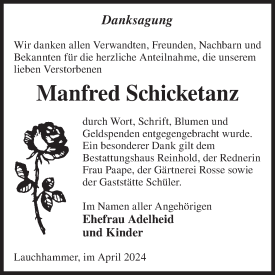 Traueranzeige von Manfred Schicketanz von WochenKurier