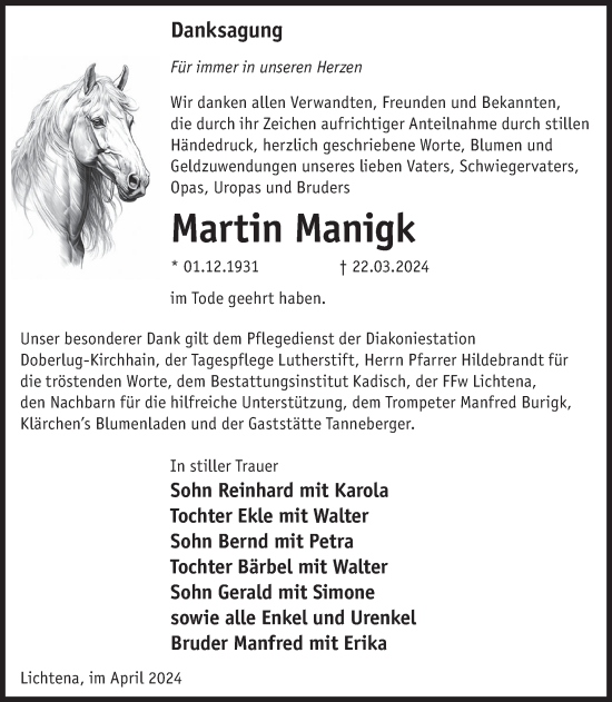 Traueranzeige von Martin Manigk von WochenKurier