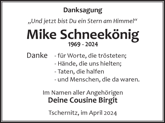 Traueranzeige von Mike Schneekönig von WochenKurier