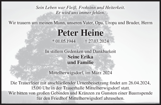 Traueranzeige von Peter Heine von WochenKurier