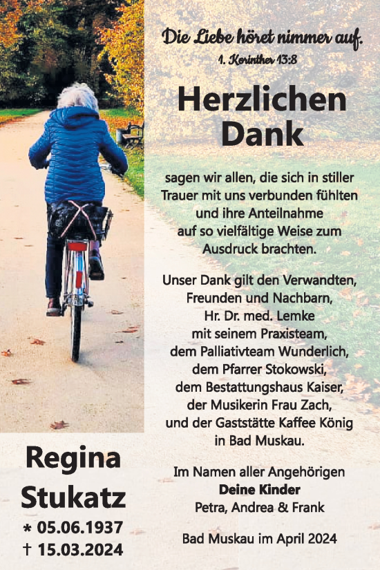 Traueranzeige von Regina Stukatz von WochenKurier