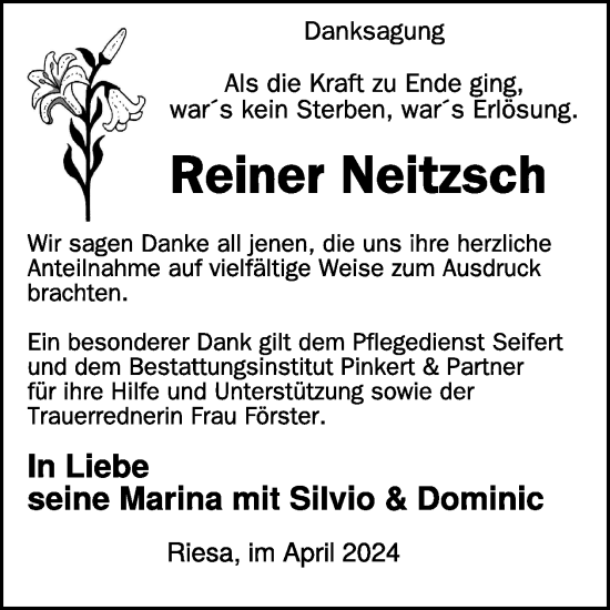 Traueranzeige von Reiner Neitzsch von WochenKurier