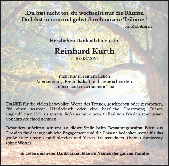 Traueranzeige von Reinhard Kurth von WochenKurier