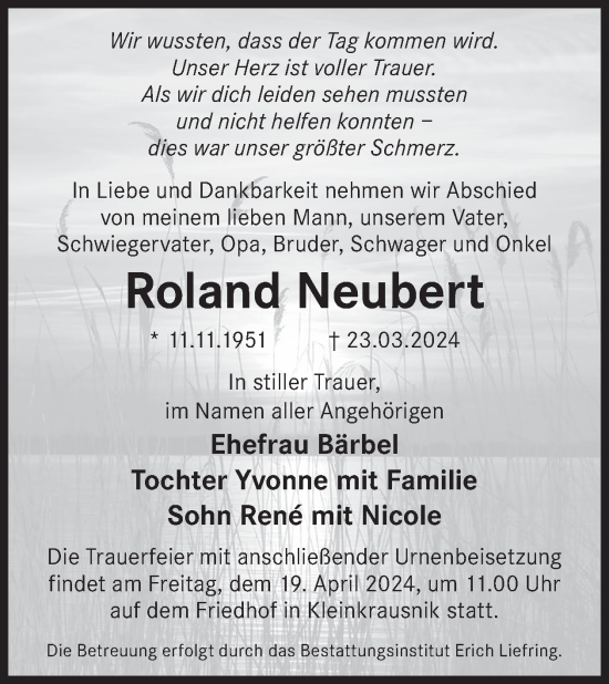 Traueranzeige von Roland Neubert von WochenKurier