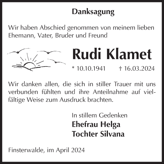 Traueranzeige von Rudi Klamet von WochenKurier