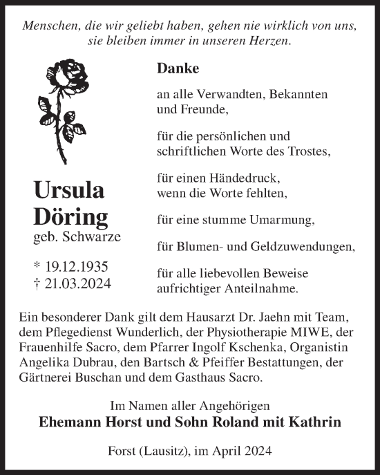 Traueranzeige von Ursula Döring von WochenKurier