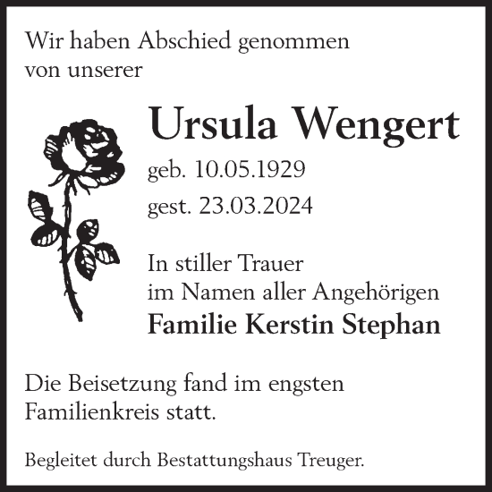 Traueranzeige von Ursula Wengert von WochenKurier