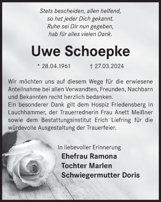 Traueranzeige von Uwe Schoepke von WochenKurier