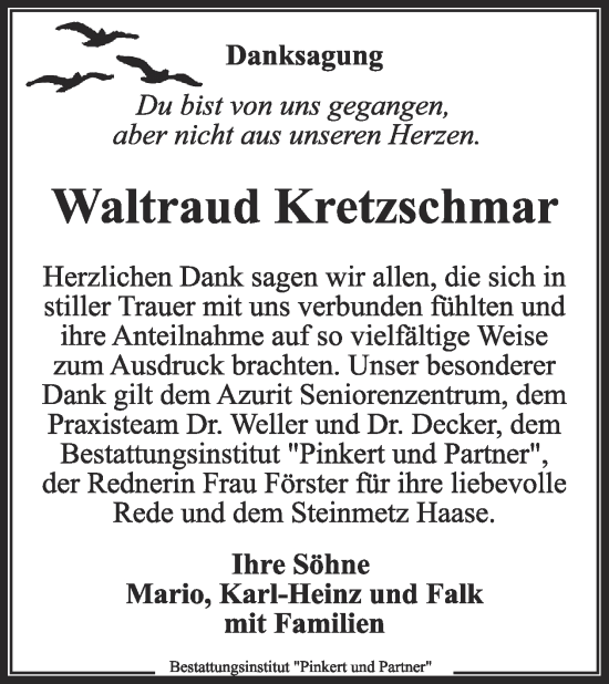 Traueranzeige von Waltraud Kretzschmar von WochenKurier