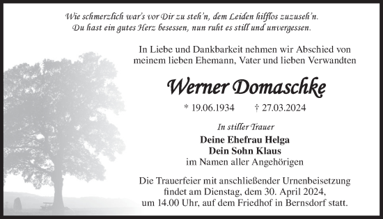 Traueranzeige von Werner Domaschke von WochenKurier