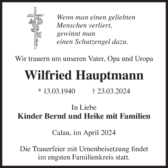 Traueranzeige von Wilfried Hauptmann von WochenKurier