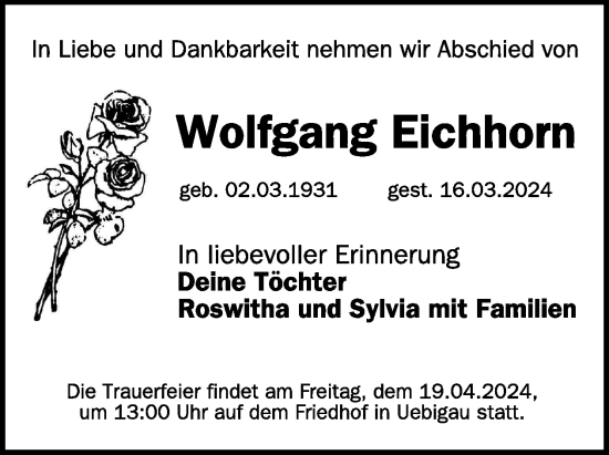 Traueranzeige von Wolfgang Eichhorn von WochenKurier