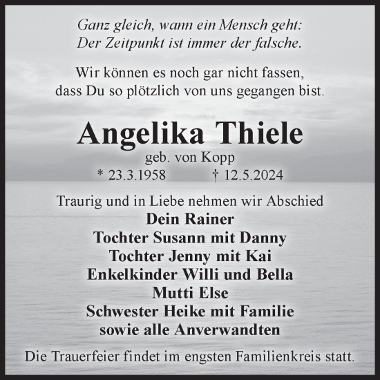 Traueranzeige von Angelika Thiele von WochenKurier