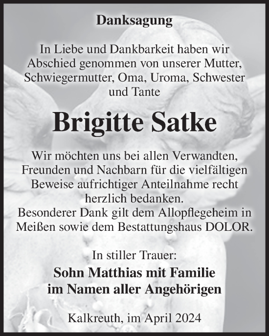 Traueranzeige von Brigitte Satke von WochenKurier