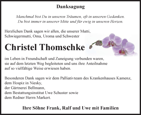 Traueranzeige von Christel Thomschke von WochenKurier