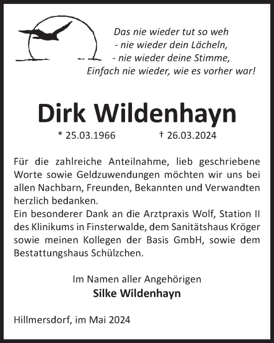 Traueranzeige von Dirk Wildenhayn von WochenKurier