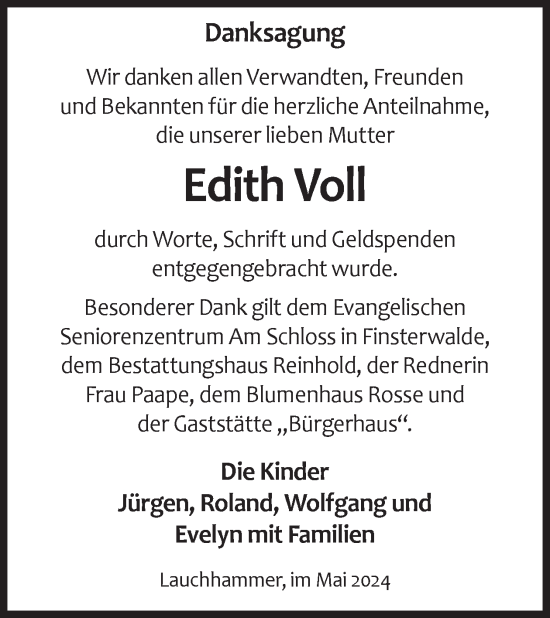 Traueranzeige von Edith Voll von WochenKurier