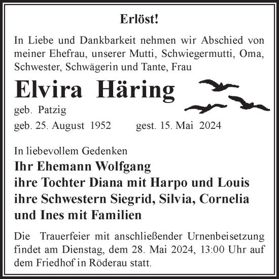 Traueranzeige von Elvira Häring von WochenKurier