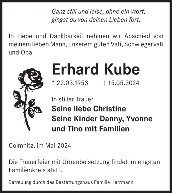Traueranzeige von Erhard Kube von WochenKurier
