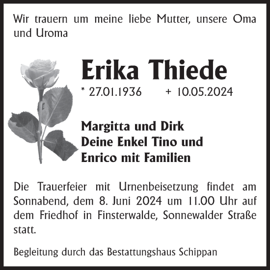 Traueranzeige von Erika Thiede von WochenKurier
