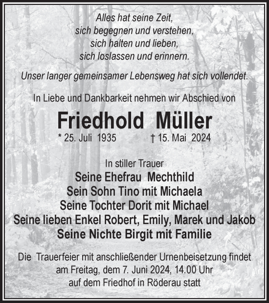 Traueranzeige von Friedhold Müller von WochenKurier