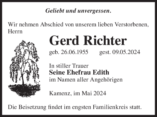 Traueranzeige von Gerd Richter von WochenKurier