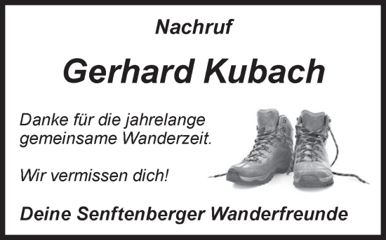 Traueranzeige von Gerhard Kubach von WochenKurier