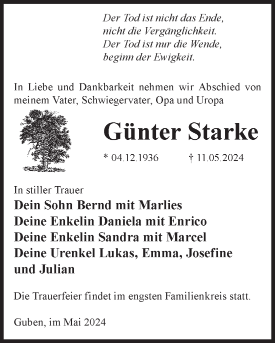 Traueranzeige von Günter Starke von WochenKurier