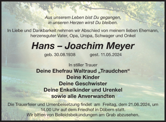 Traueranzeige von Hans-Joachim Meyer von WochenKurier