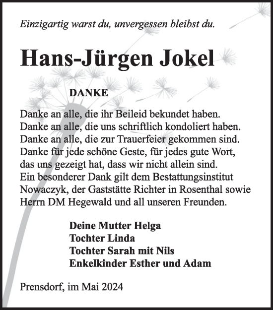 Traueranzeige von Hans-Jürgen Jokel von WochenKurier