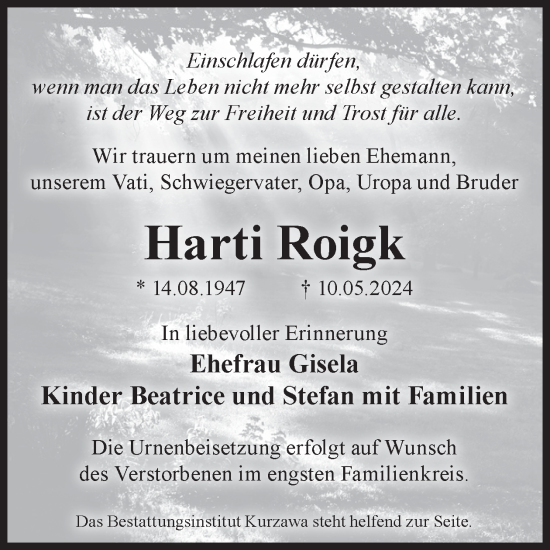 Traueranzeige von Harti Roigk von WochenKurier