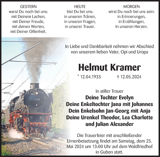 Traueranzeige von Helmut Kramer von WochenKurier