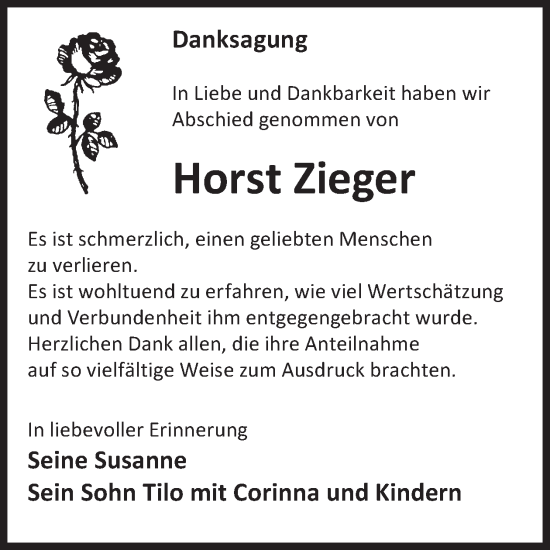 Traueranzeige von Horst Zieger von WochenKurier