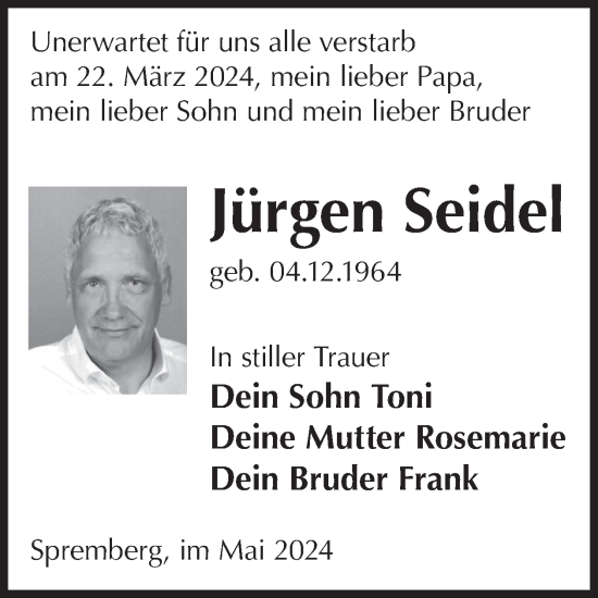 Traueranzeige von Jürgen Seidel von WochenKurier