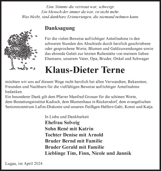 Traueranzeige von Klaus-Dieter Terne von WochenKurier