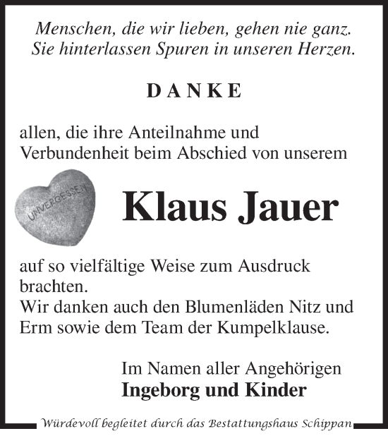 Traueranzeige von Klaus Jauer von WochenKurier