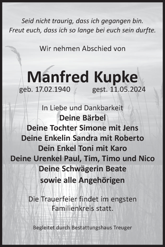 Traueranzeige von Manfred Kupke von WochenKurier