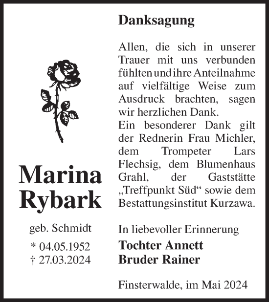 Traueranzeige von Marina Rybark von WochenKurier